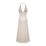 Emilia Maxi Dress White Deep - V Draped Ribbon Ruched Ankle - Length