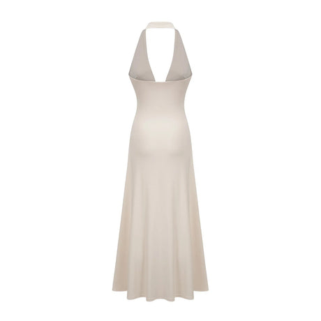 Emilia Maxi Dress White Deep - V Draped Ribbon Ruched Ankle - Length