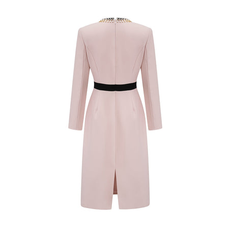 Emilia Midi Dress - Color Block Design - Crystal Embellishment - Dart Detailing - Rear Slit