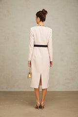 Emilia Midi Dress - Color Block Design - Crystal Embellishment - Dart Detailing - Rear Slit
