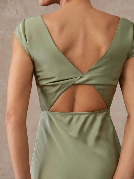 Emilia Midi Dress - Round Neck - Formal & Evening - High Waist - Elegant Style - Backless Twist Zipper