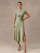 Emilia Midi Dress - Round Neck - Formal & Evening - High Waist - Elegant Style - Backless Twist Zipper