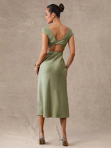 Emilia Midi Dress - Round Neck - Formal & Evening - High Waist - Elegant Style - Backless Twist Zipper