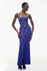 Emilia Navy Blue Floral Lace Maxi Dress