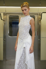 Emilia White Asymmetrical Floral Lace Maxi Dress
