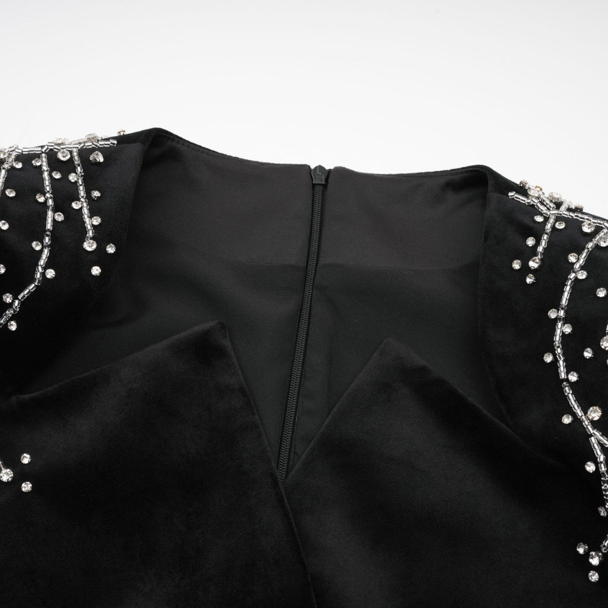 Émilie black crystalembellished velvet mini dress