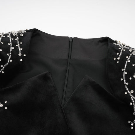 Émilie black crystalembellished velvet mini dress