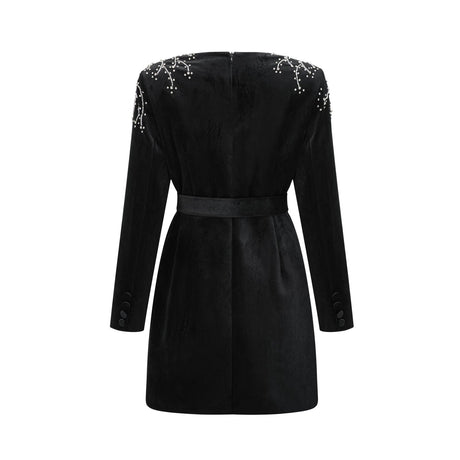 Émilie black crystalembellished velvet mini dress