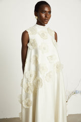 Émilie sleeveless floralapplique midi dress in White