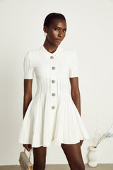 Émilie white flared ribbed mini dress