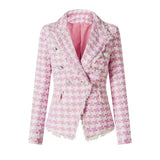 Emily Blazer & Shorts Set - Timeless Houndstooth Design - Tailored Fit - Chic Buttons - Premium Cotton - Spandex Blend