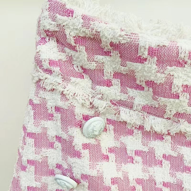 Emily Blazer & Shorts Set - Timeless Houndstooth Design - Tailored Fit - Chic Buttons - Premium Cotton - Spandex Blend