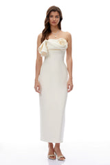 Emily Cream Off Shoulder Maxi Dress with 3D Florals