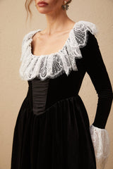 Emily Mini Dress - Square Neckline - Ruffled Cuffs - Color Blocked Design - Puff Skirt