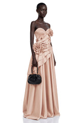 Emine Pink Asymmetrical Tiered Maxi Dress with 3D Florals