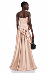 Emine Pink Asymmetrical Tiered Maxi Dress with 3D Florals
