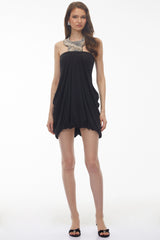 Emma Black Halterneck Embellished Ruched Mini Dress