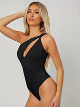 Emma Bodysuit - High Stretch Fabric Elasticity - Slim Fit Type - Sleeveless Length - Casual Style - Asymmetrical Neckline - Premium Quality