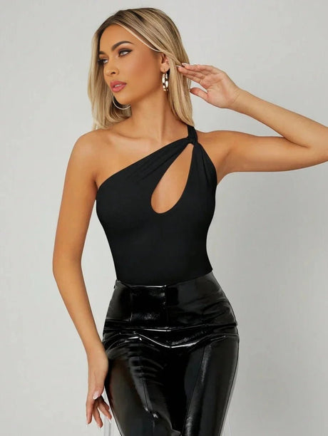 Emma Bodysuit - High Stretch Fabric Elasticity - Slim Fit Type - Sleeveless Length - Casual Style - Asymmetrical Neckline - Premium Quality