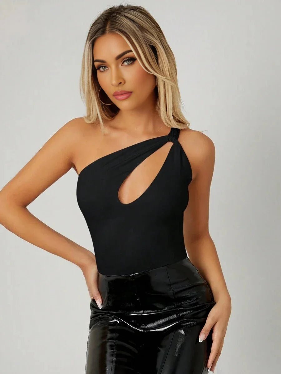 Emma Bodysuit - High Stretch Fabric Elasticity - Slim Fit Type - Sleeveless Length - Casual Style - Asymmetrical Neckline - Premium Quality