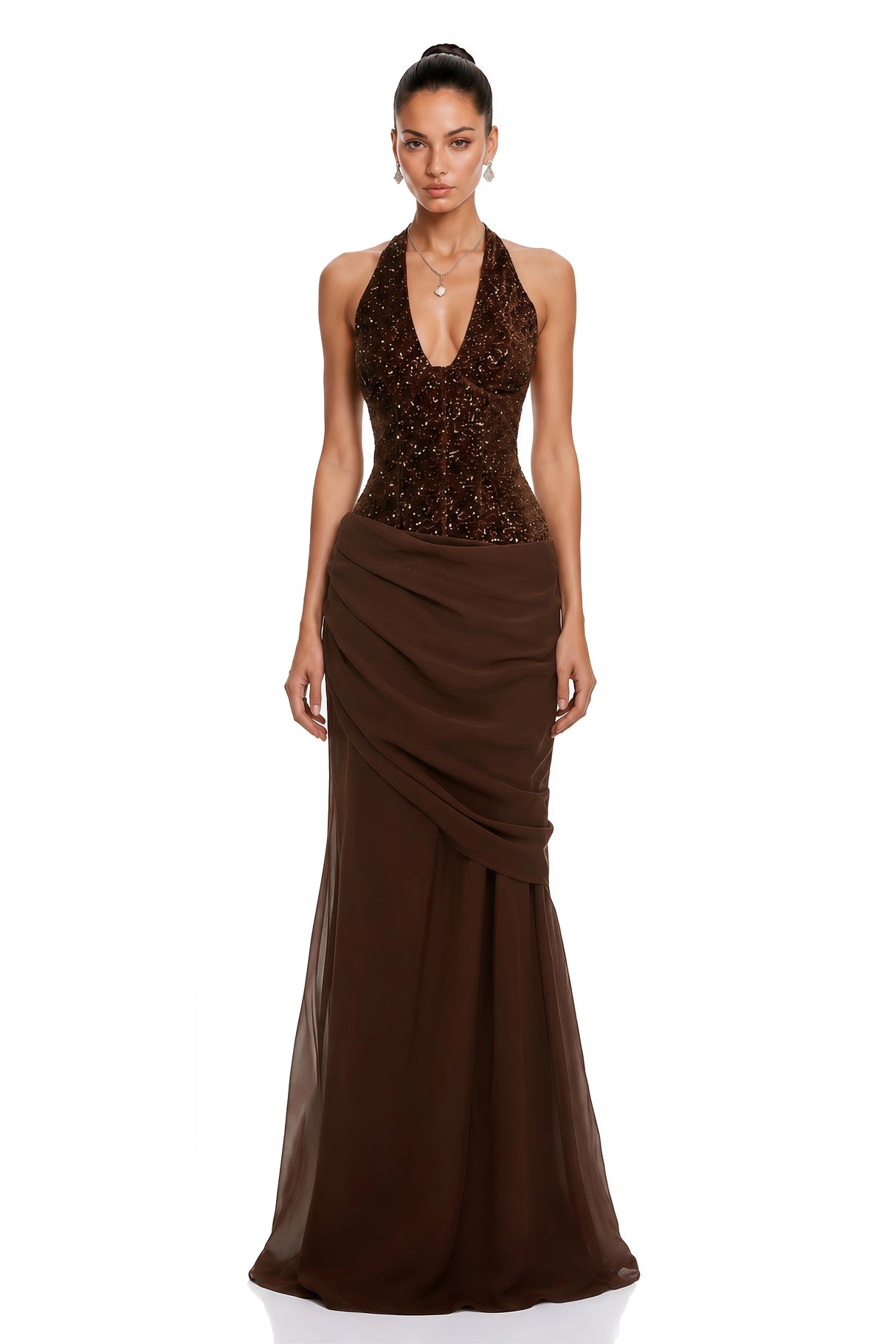 Emma Brown Halterneck Sequin Panel Maxi Gown