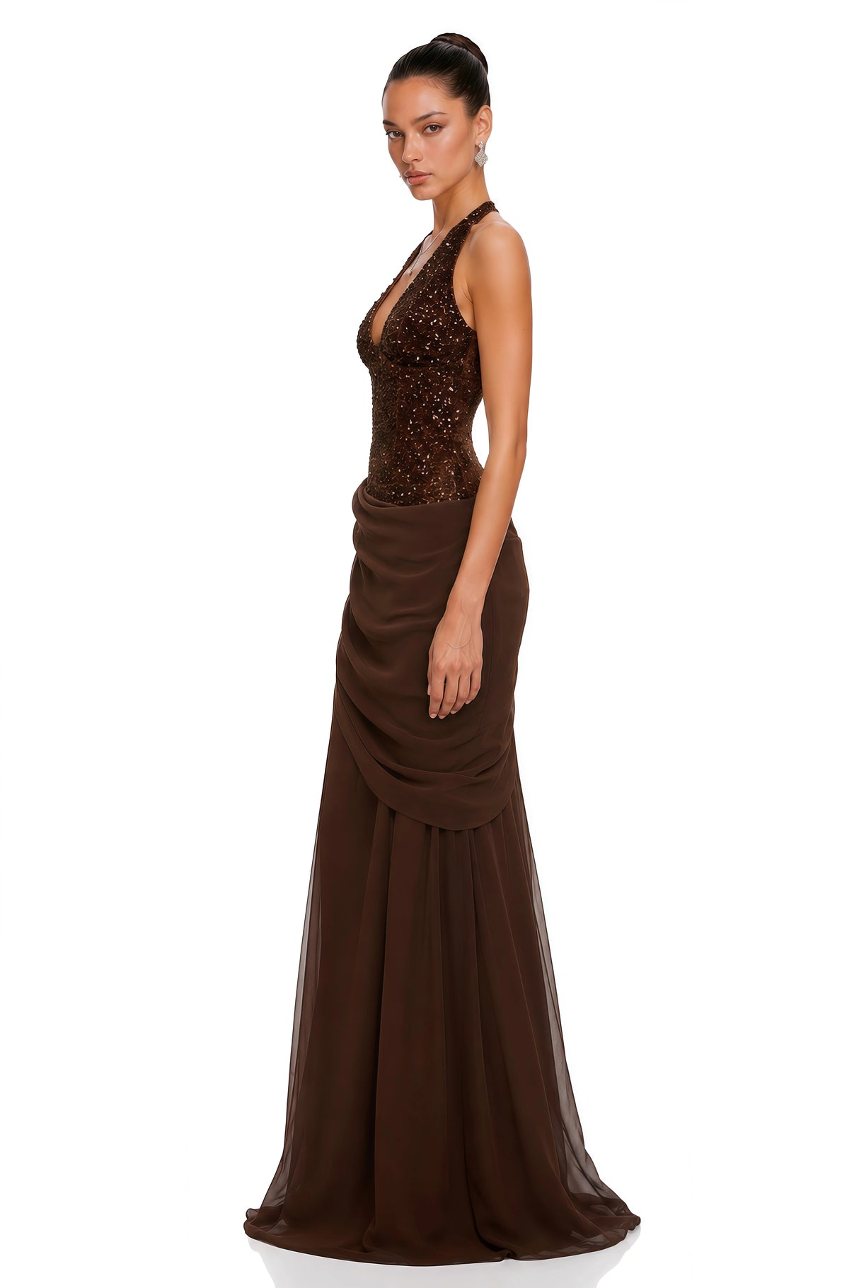 Emma Brown Halterneck Sequin Panel Maxi Gown