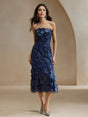 Emma Midi Dress - Strapless Neckline - Flared Hem - High Waist - Elegant Style - Mesh Material