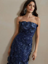 Emma Midi Dress - Strapless Neckline - Flared Hem - High Waist - Elegant Style - Mesh Material