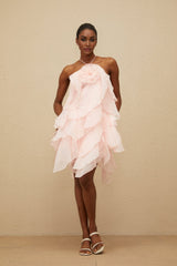 Emma Mini Dress - Halterneck - Sleeveless - Open Back - Tiered Design - Ruffled Detailing