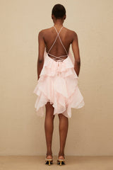 Emma Mini Dress - Halterneck - Sleeveless - Open Back - Tiered Design - Ruffled Detailing