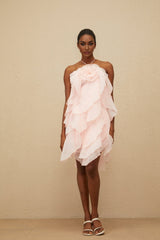 Emma Mini Dress - Halterneck - Sleeveless - Open Back - Tiered Design - Ruffled Detailing