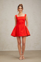 Emma Mini Dress - Square Neck - Sleeveless - Cinched Waist - Puff Skirt