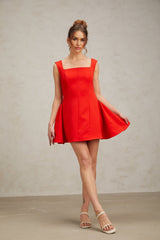 Emma Mini Dress - Square Neck - Sleeveless - Cinched Waist - Puff Skirt