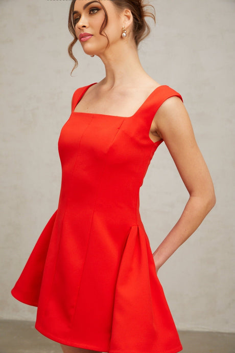 Emma Mini Dress - Square Neck - Sleeveless - Cinched Waist - Puff Skirt