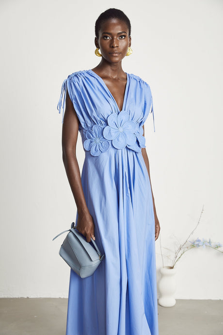 Emma petaldetail drawstring maxi dress in Blue