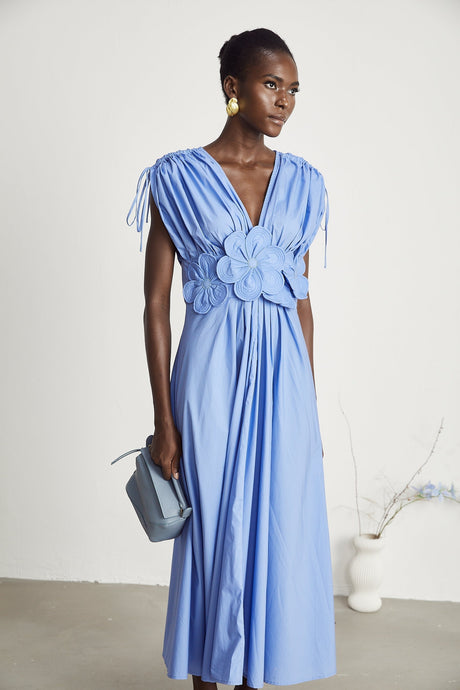 Emma petaldetail drawstring maxi dress in Blue