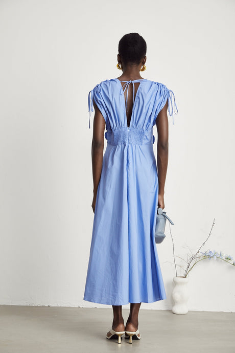 Emma petaldetail drawstring maxi dress in Blue