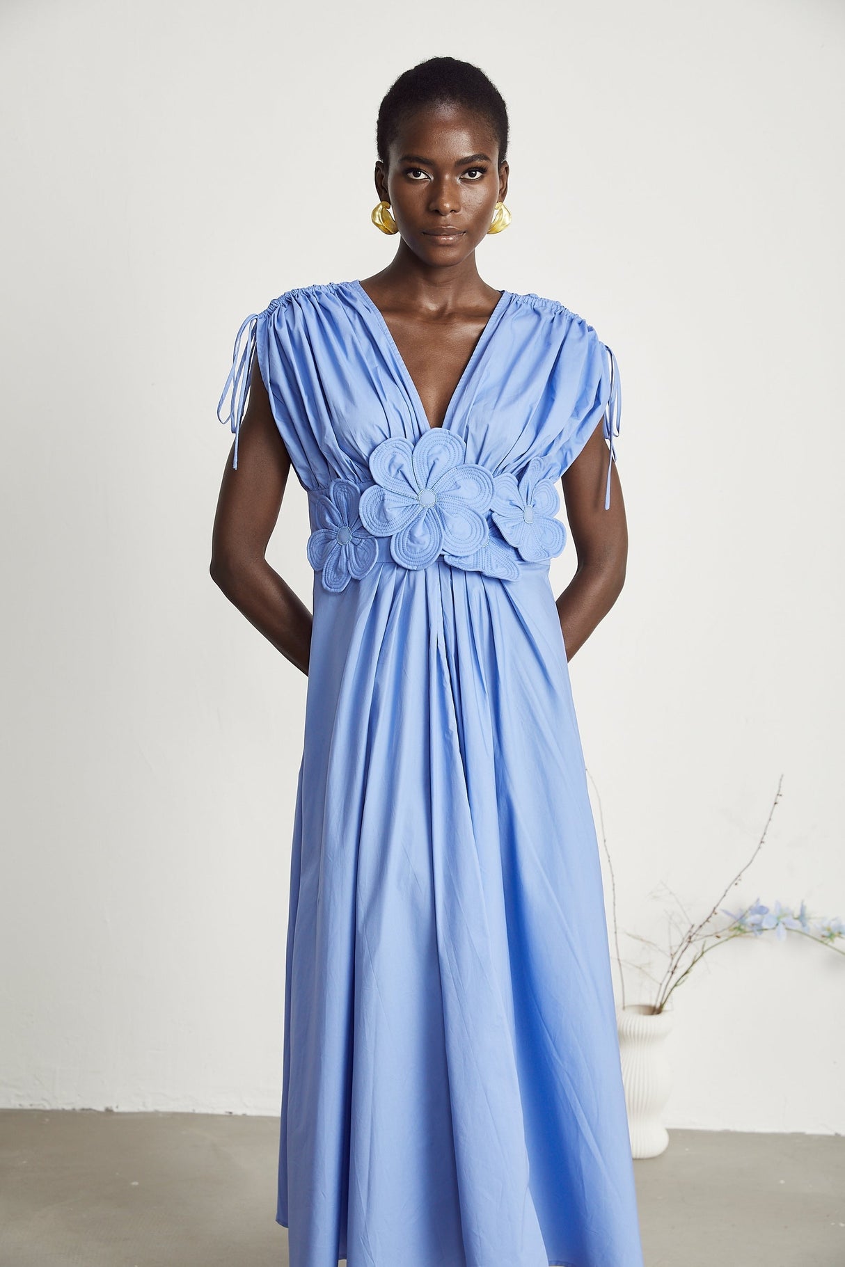 Emma petaldetail drawstring maxi dress in Blue