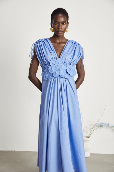Emma petaldetail drawstring maxi dress in Blue