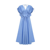 Emma petaldetail drawstring maxi dress in Blue
