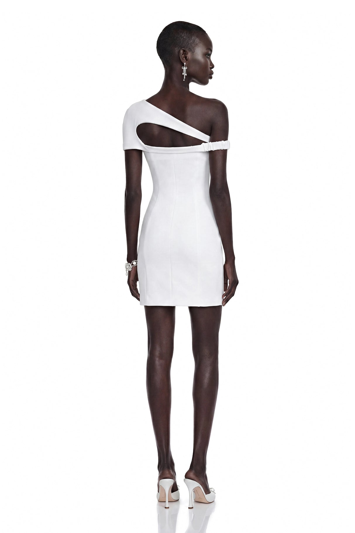 Emma White One Shoulder CutOut Mini Dress with Slit