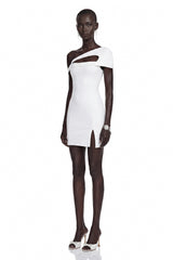 Emma White One Shoulder CutOut Mini Dress with Slit