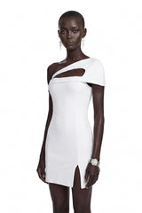 Emma White One Shoulder CutOut Mini Dress with Slit