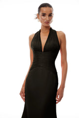 Emmeline Black Train Design Gathered Maxi Dress