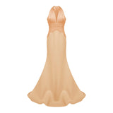Emmeline Orange Train Design Gathered Maxi Dress