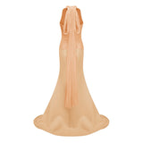 Emmeline Orange Train Design Gathered Maxi Dress