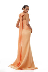 Emmeline Orange Train Design Gathered Maxi Dress
