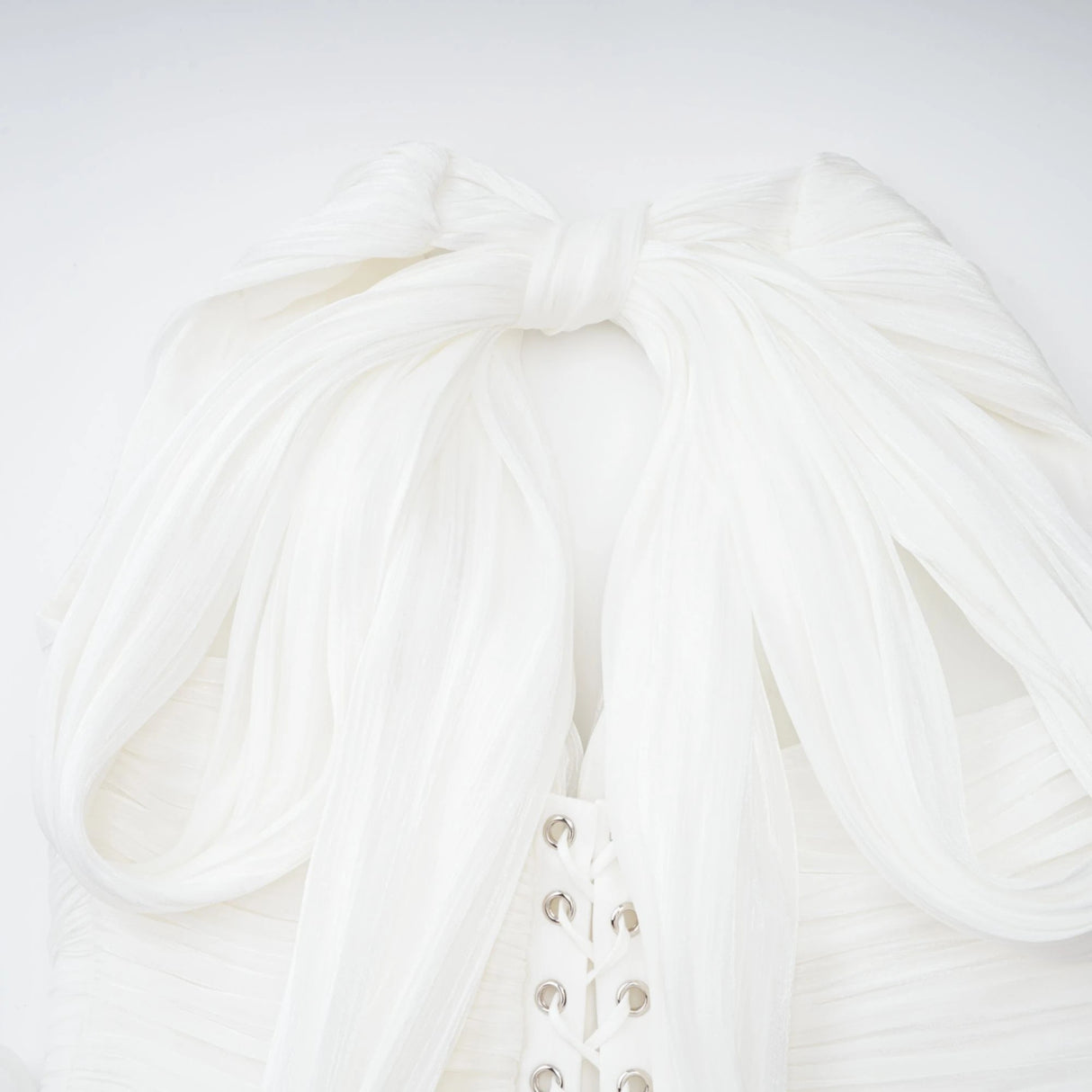 Emmeline White Train Design Gathered Maxi Dress