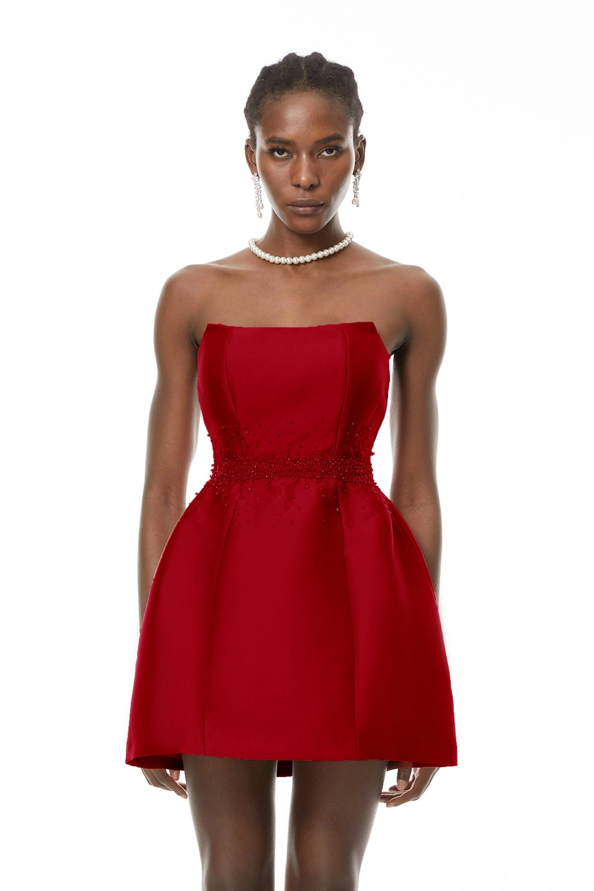 Eneko Red Bead Embellished Mini Dress