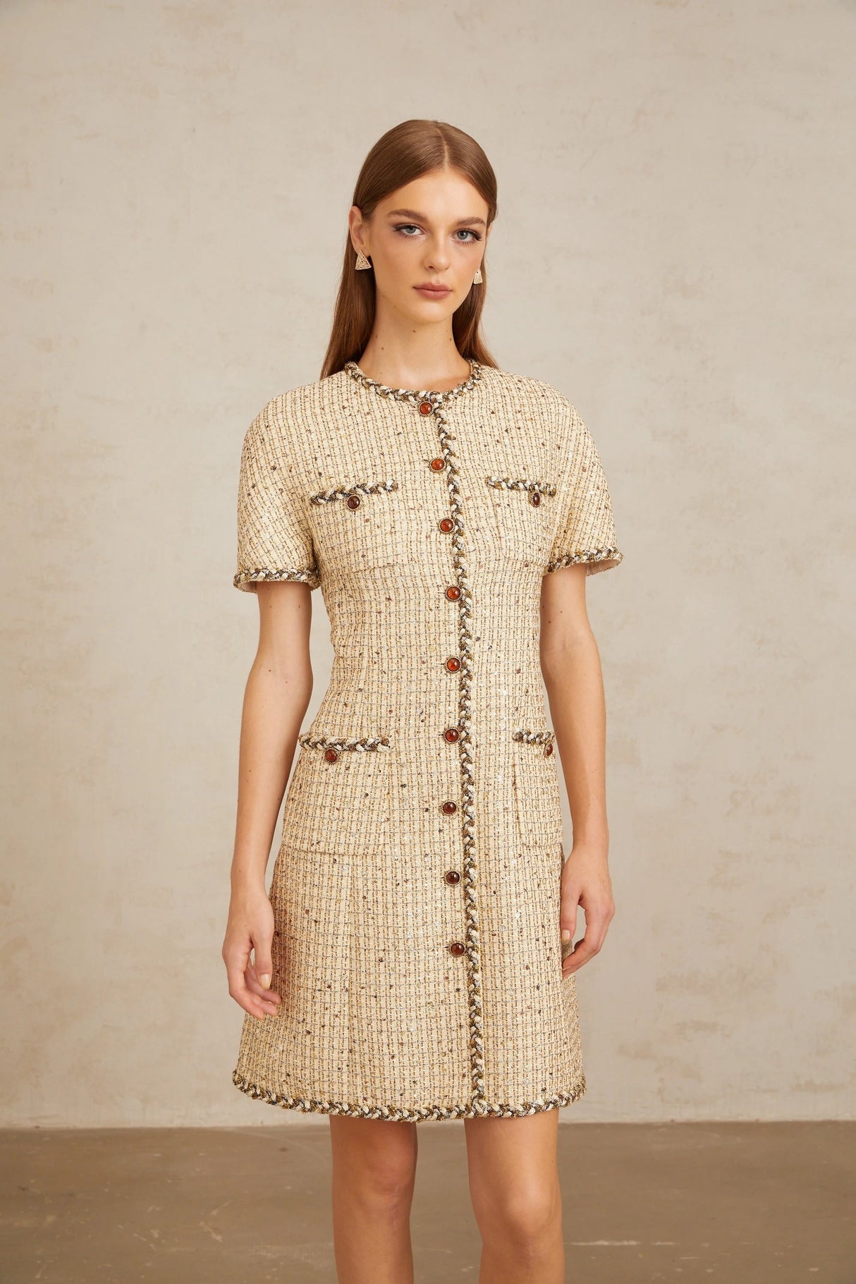 Énergie Neutral ALine Tweed Mini Dress